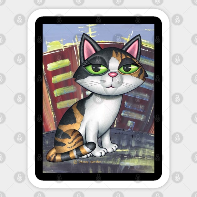 Beautiful Calico Kitty in front of buildings with colors Sticker by Danny Gordon Art